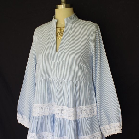 Sail to sable charlotte dress blue stripe Seersucker crochet lace tiered tunic - Picture 3 of 10